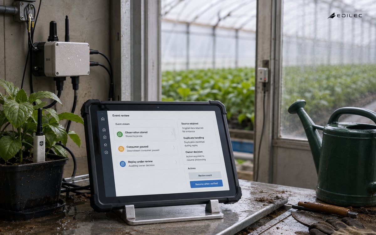Field sensors sit beside an event review that preserves source evidence during recovery.