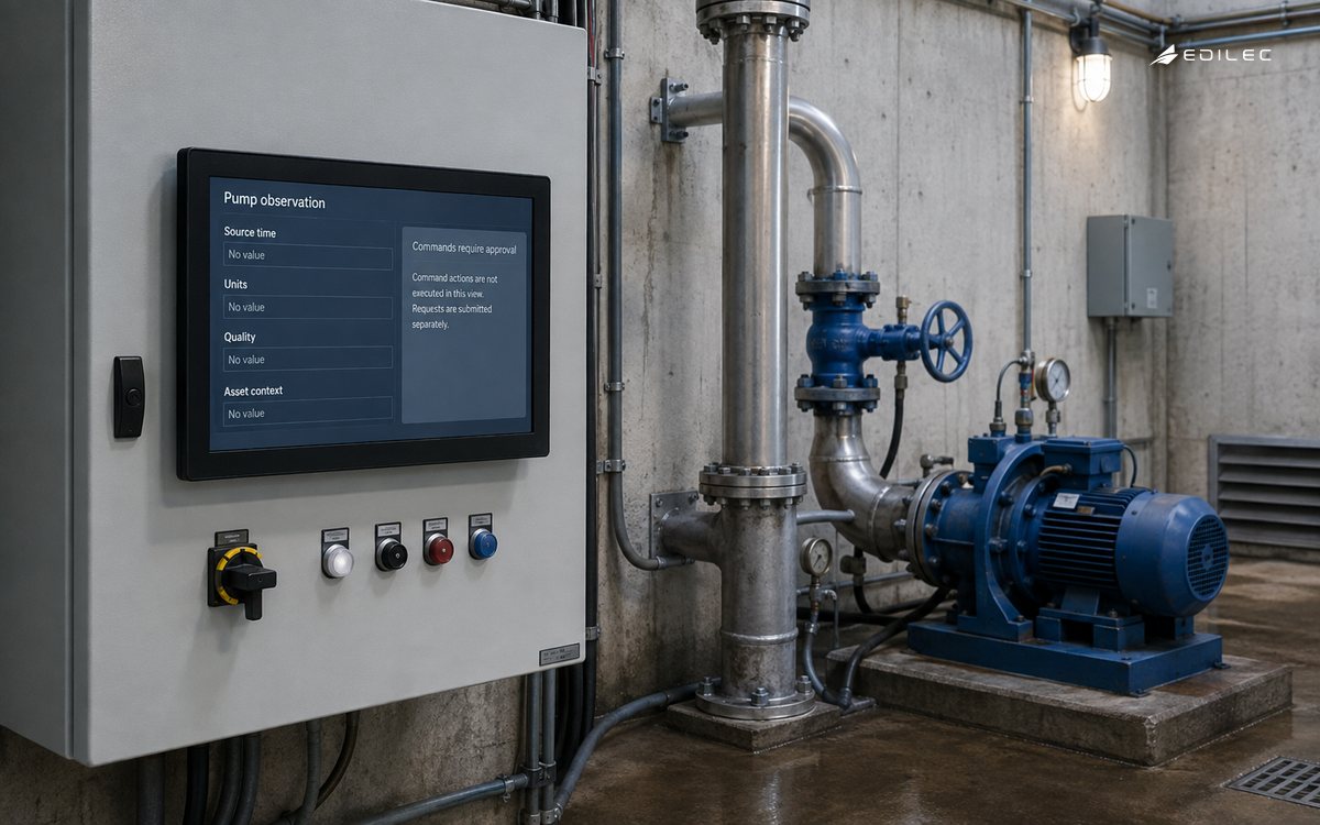 A mounted pump observation screen preserves source context and separates command approval.