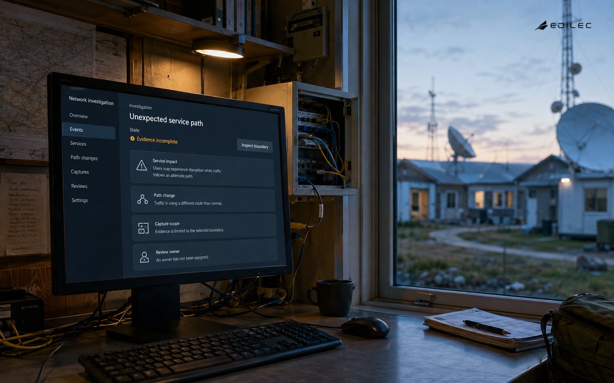 A field-station network alcove highlights a service-path change needing evidence review.