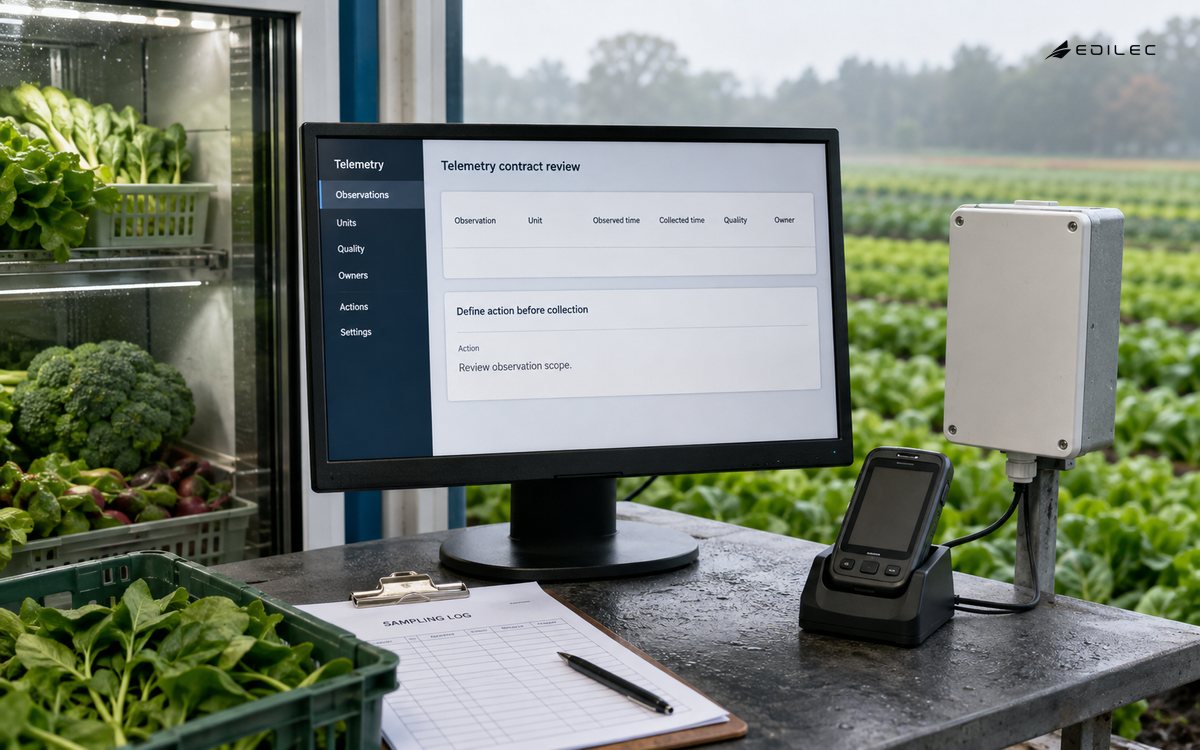 A produce field station reviews the action and context required for telemetry collection.