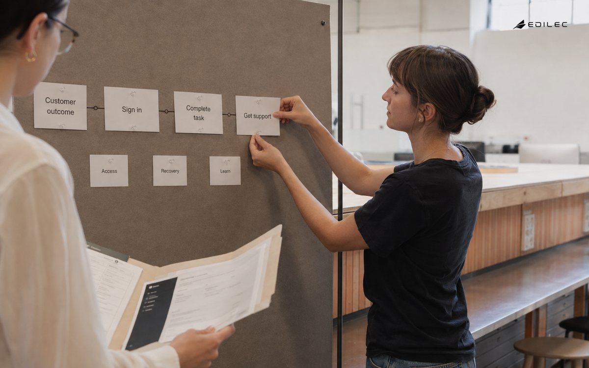 Standing collaborators add support and recovery to a paper SaaS customer journey.