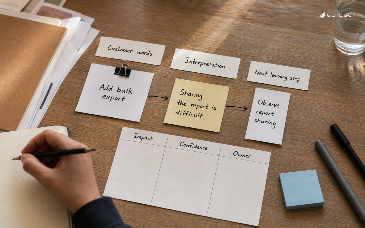 Research notes keep a bulk-export request separate from an interpretation and a proposed observation.