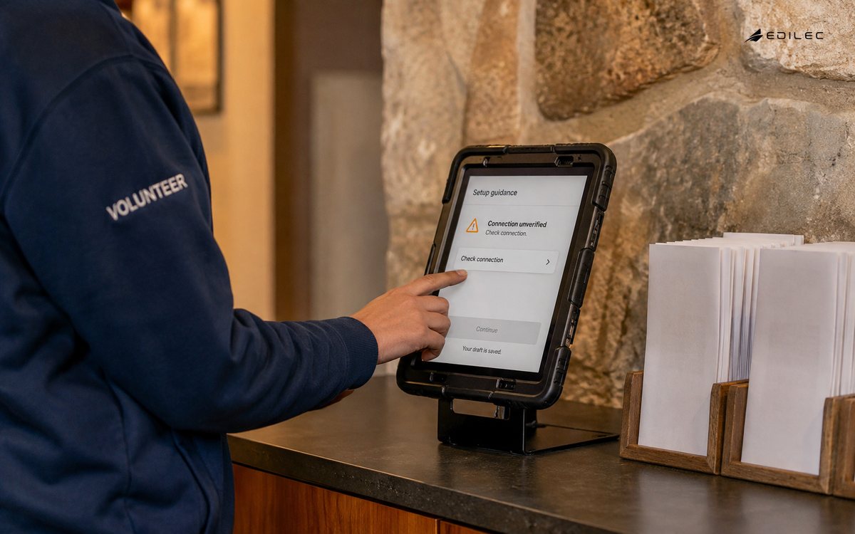A museum volunteer uses guidance to check an unverified connection while preserving a draft.
