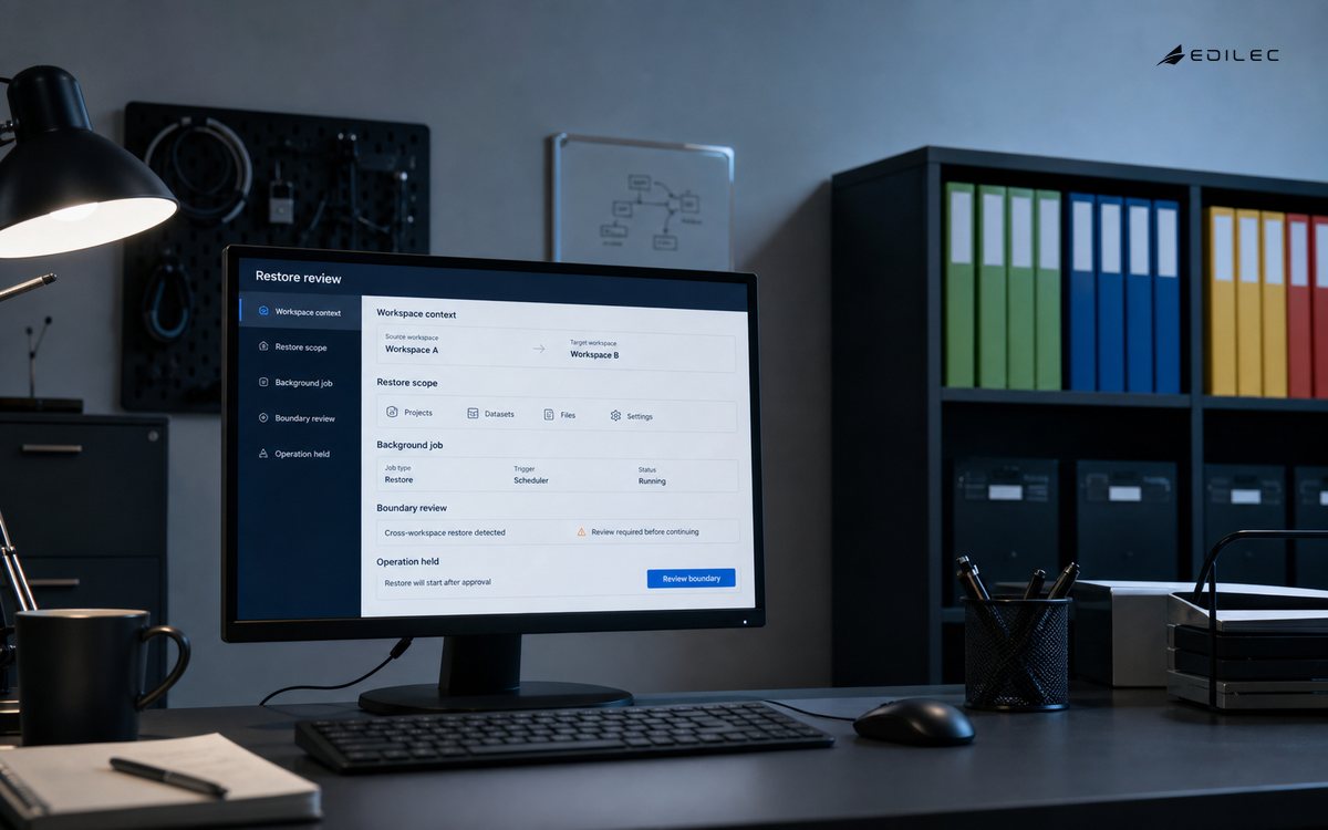 Medium-wide photo of a managed workspace support room with color-separated plain client folders but no real names.
