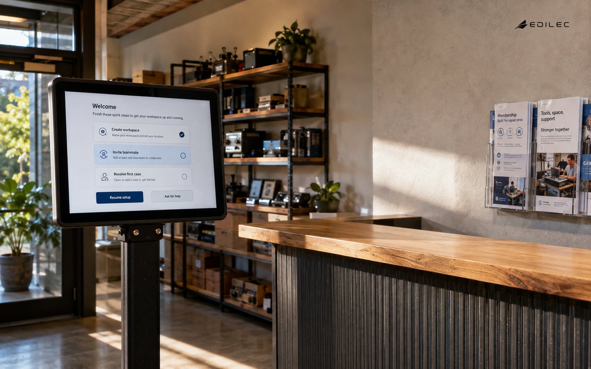 A reception setup screen points toward a first resolved case and offers recovery for an incomplete invitation.