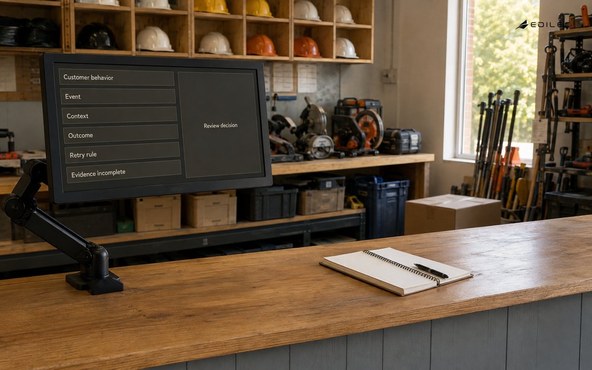 A rental-office display groups event, context and decision-evidence planning fields.