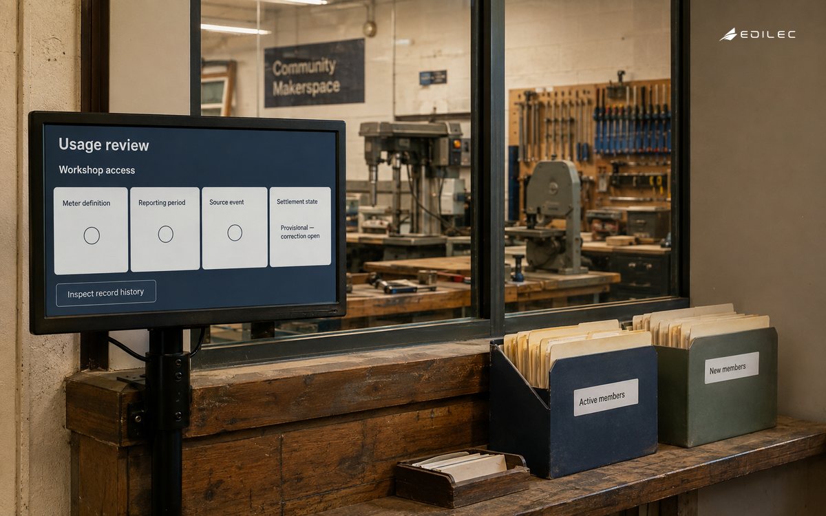 A makerspace usage view labels a report provisional while its correction window remains open.