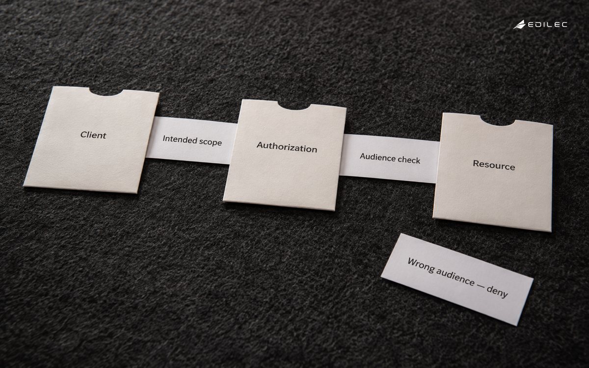 A paper authorization model links client, authorization and resource while separating a wrong-audience request.