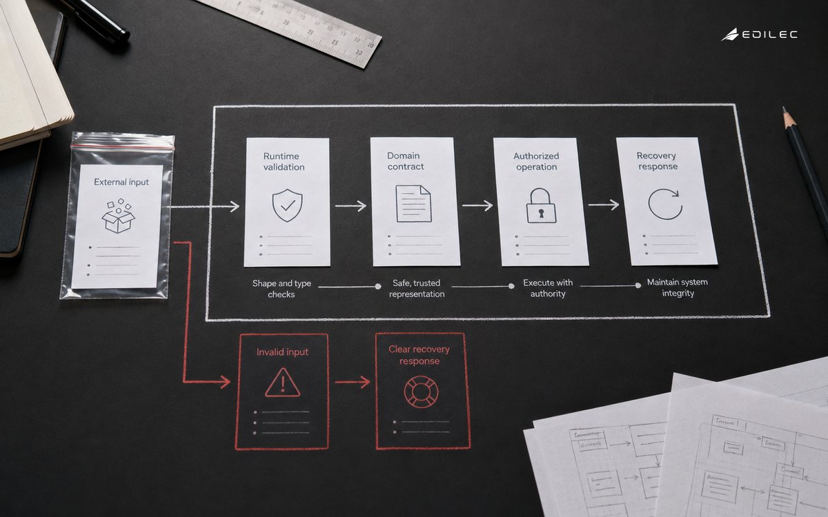 A paper boundary proof routes external input through validation and a recovery path.