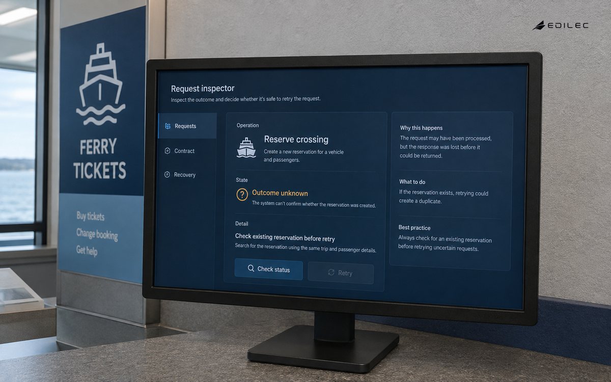 A request inspector holds a reservation retry until its existing status is checked.