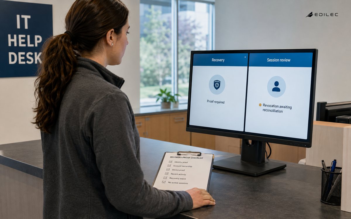 Shoulder-height side photo at a university IT help counter.