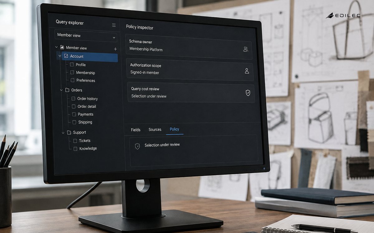 A query explorer reviews account, order and support fields alongside source ownership and cost constraints.