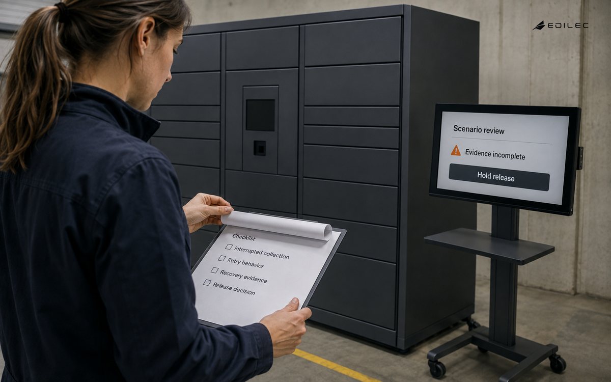 A test lead reviews interrupted collection and retry evidence before a release decision.