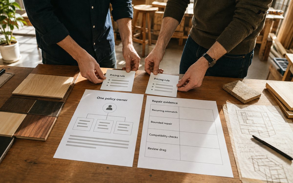 A founder and engineer compare repeated pricing rules with a bounded repair proposal.