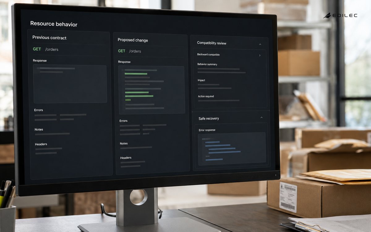 Close side photograph of opaque monitor on visible metal stand in a small courier product studio.