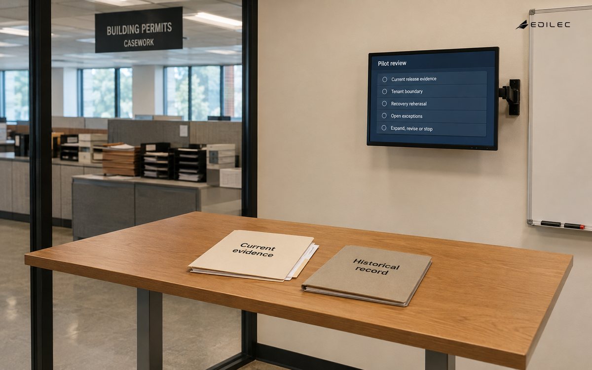 An enterprise pilot room distinguishes current release evidence from historical records before expansion.