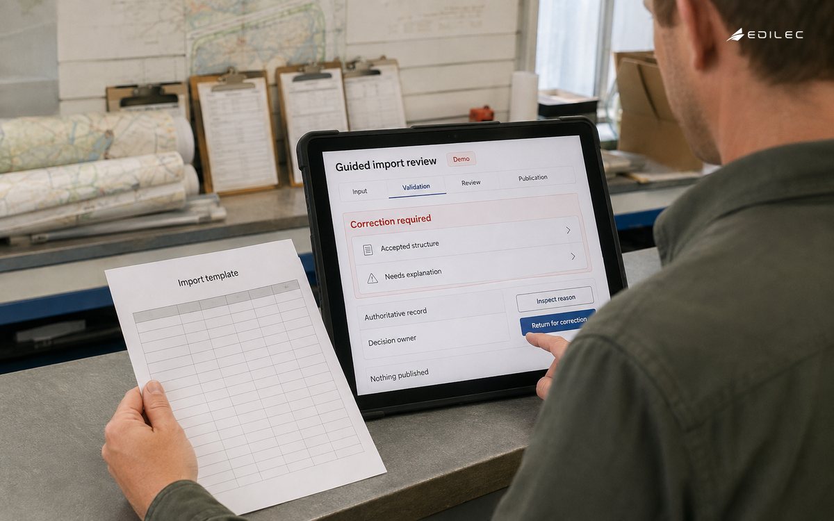 An operations planner reviews import corrections and evidence before publishing a SaaS workflow result.
