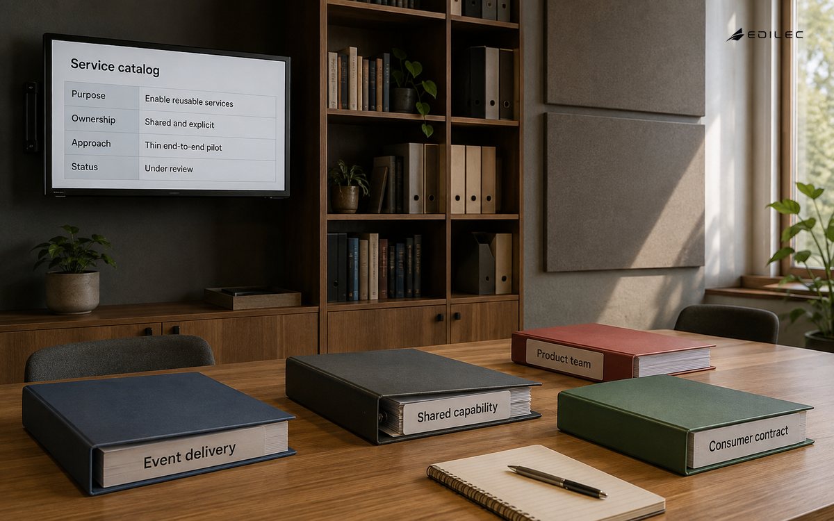 Consumer-contract and shared-capability binders sit beneath a service-catalog planning display.
