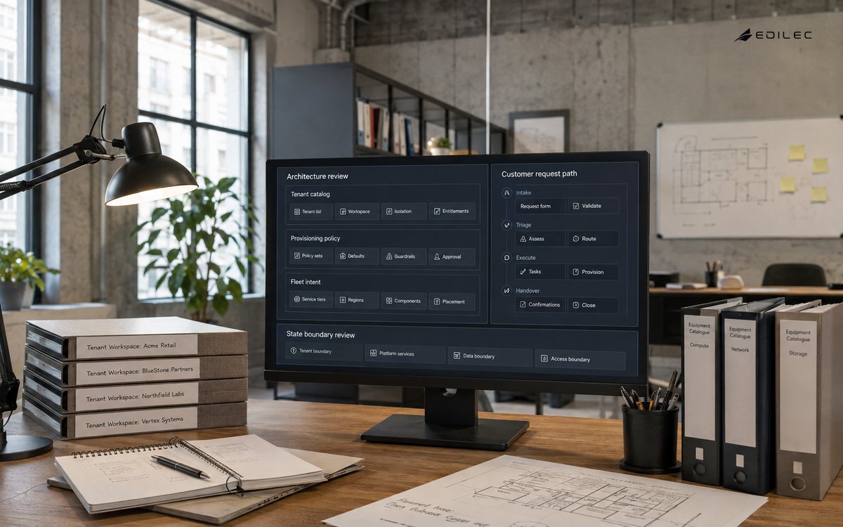 A studio booking office separates platform policy from customer request paths.