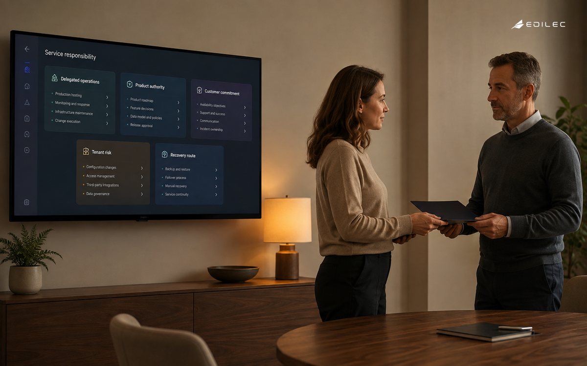 A service handover keeps delegated operations separate from product authority.