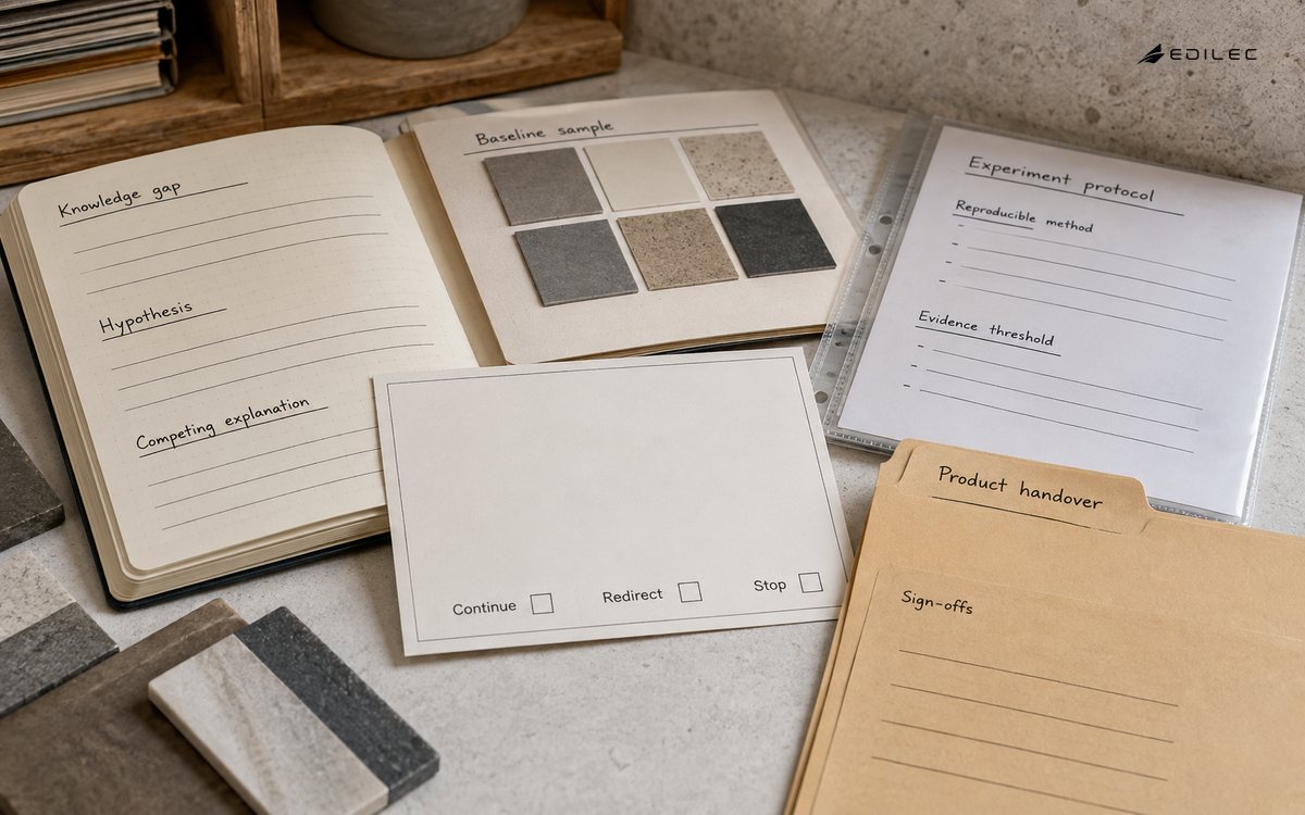 An experiment plan connects a knowledge gap to evidence thresholds and a research decision.