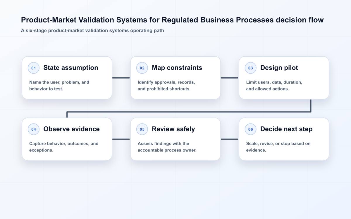 Product-Market Validation Systems for Regulated Business Processes decision flow